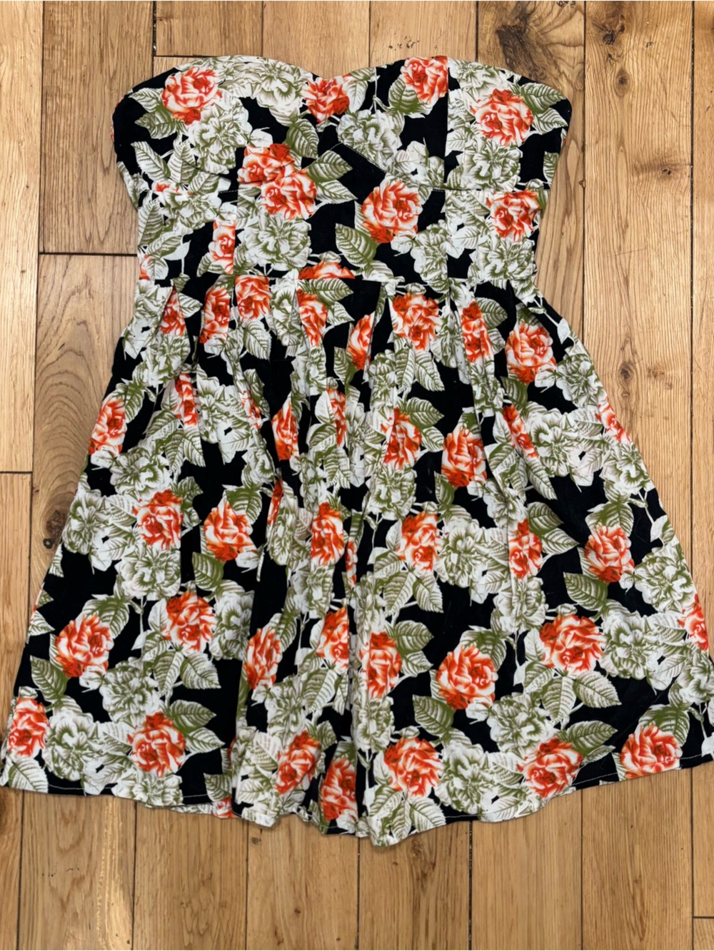 Strapless Floral Mini Dress Size Large Black Orange Summer